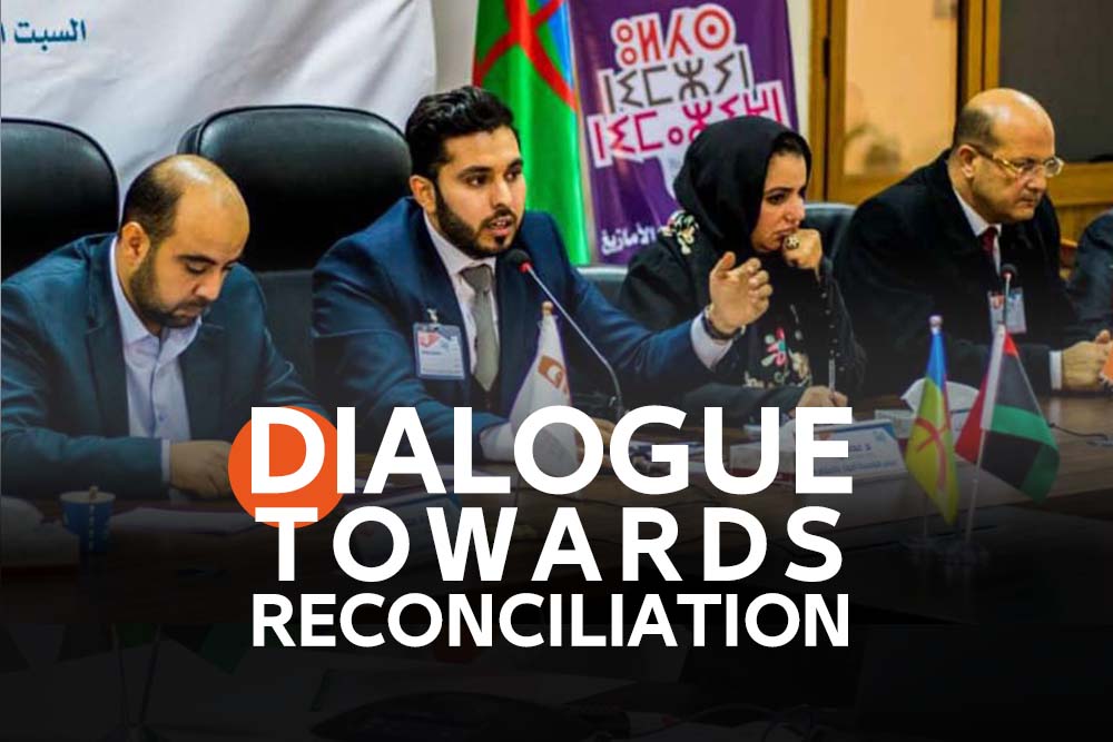 a Dialogue session in Zwara, attended by Emad Shanab, Morad Makhlouf at Zwara, titled Dialogue Towards reconciliation